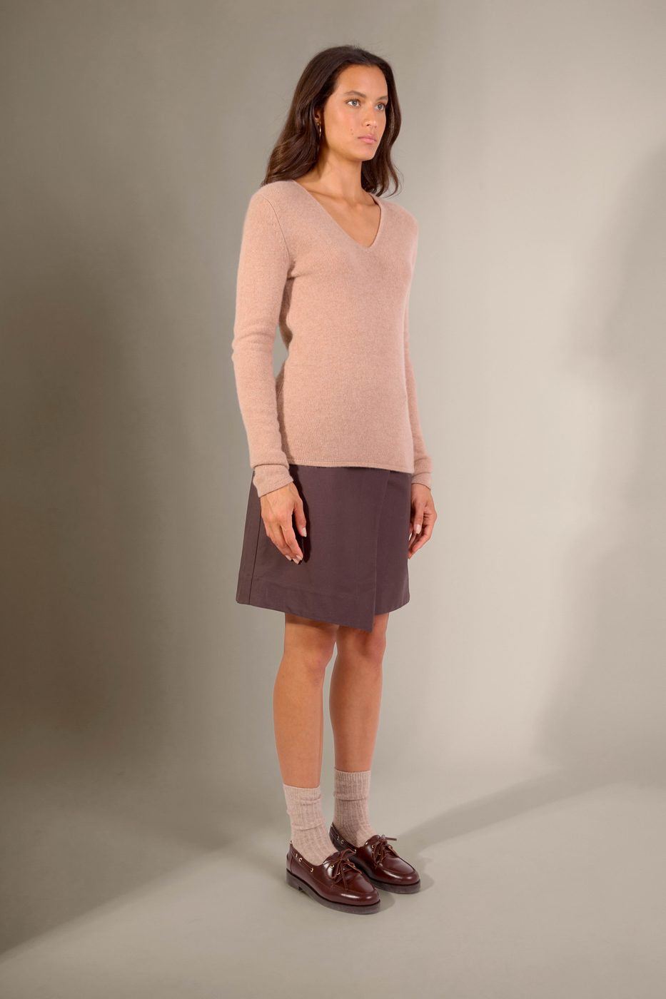 Pull Col V 4 Fils - Gaby - Camel Chiné