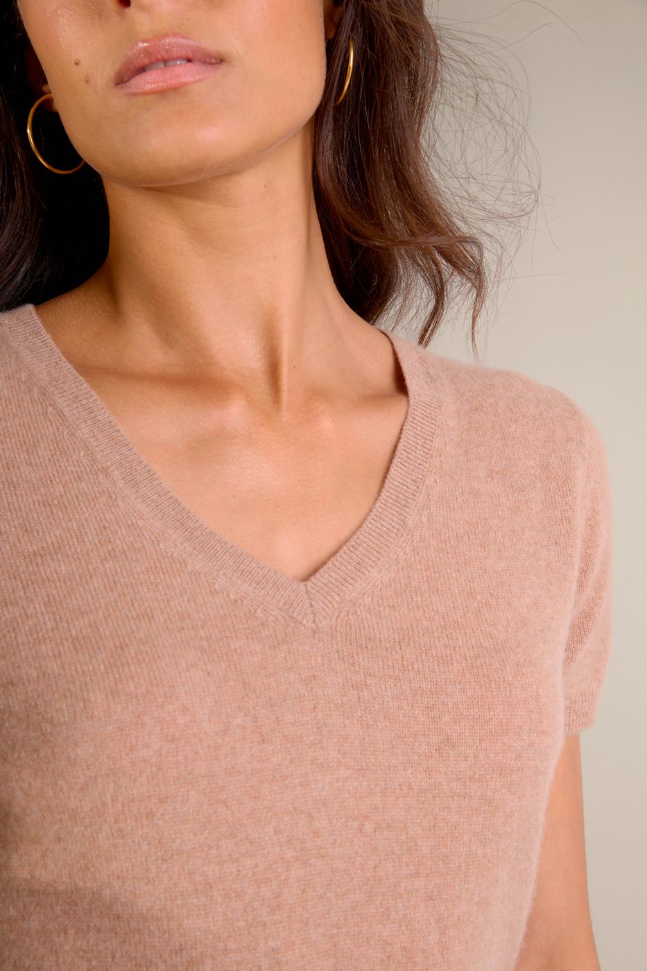 T-Shirt Col V - Efimia - Camel Chiné