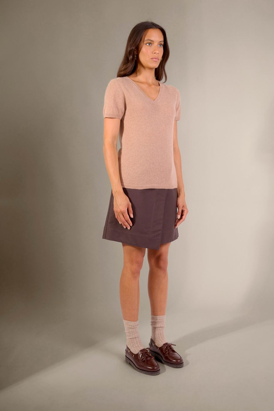 T-Shirt Col V - Efimia - Camel Chiné