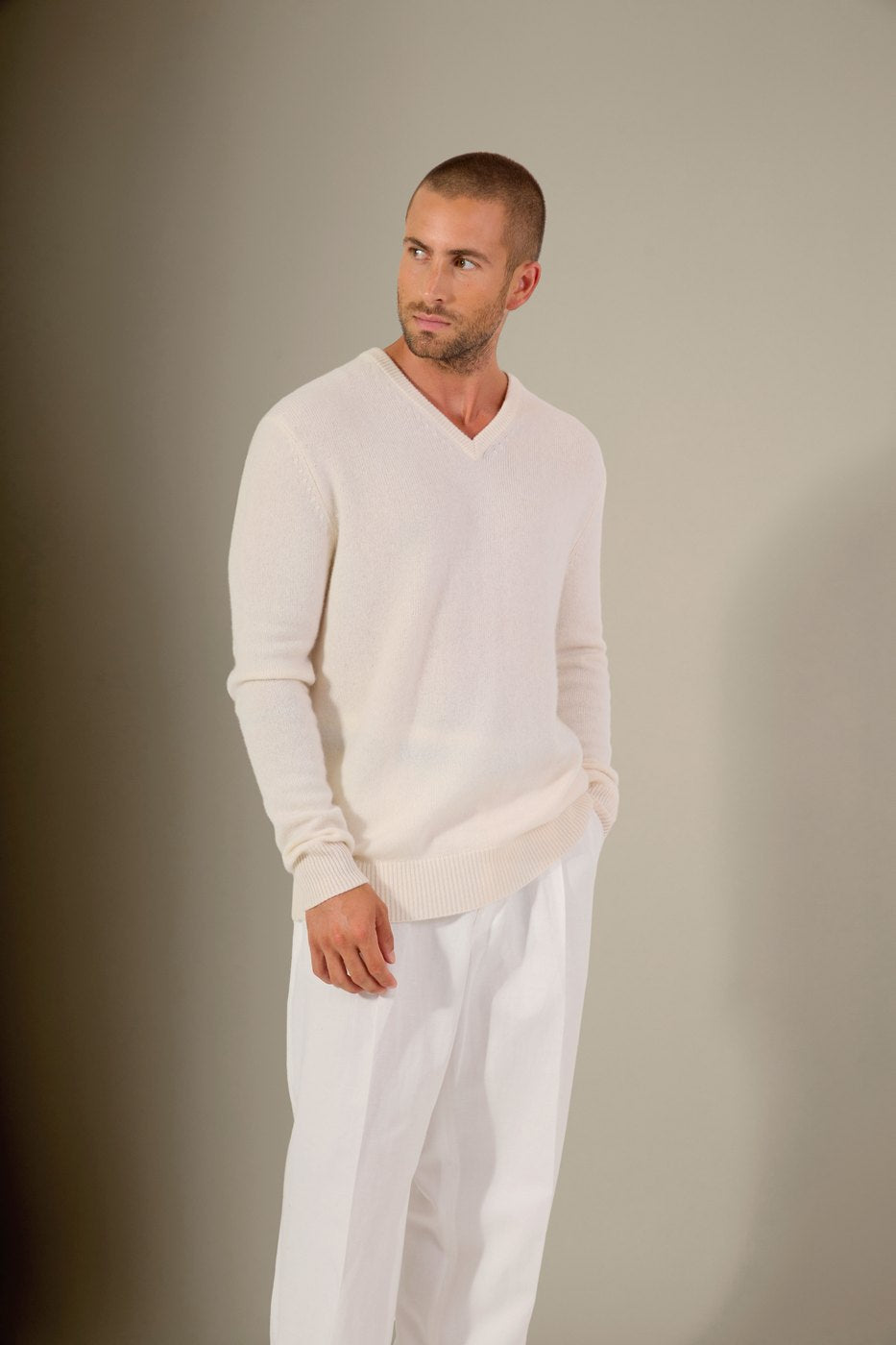 Pull Col V 4 Fils - Enzo - Neige