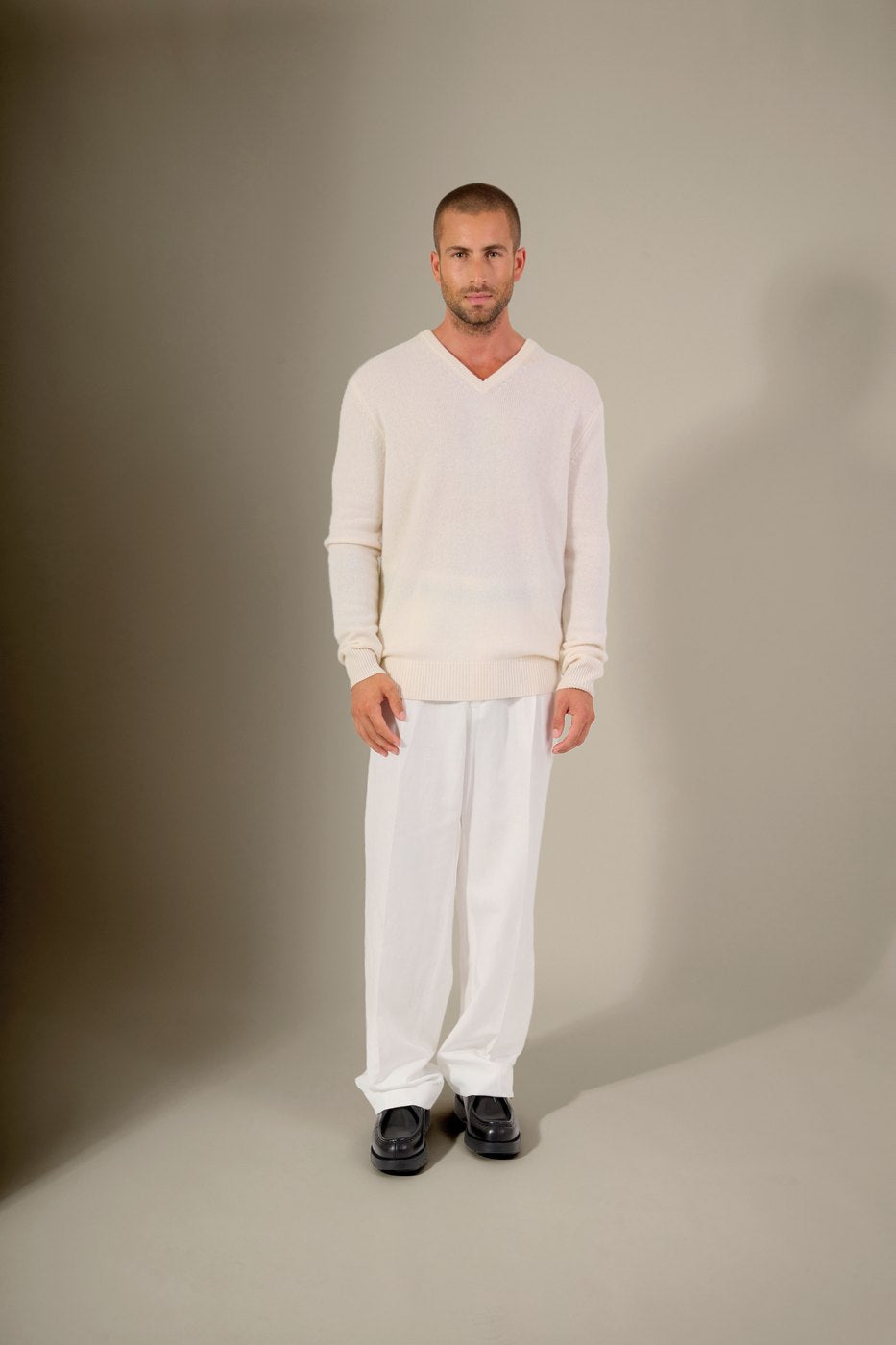 Pull Col V 4 Fils - Enzo - Neige