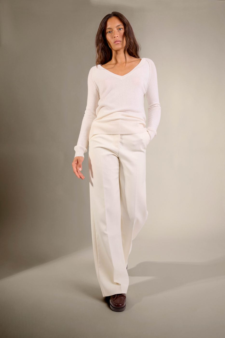 Pull Col V - Penelope - Ivoire