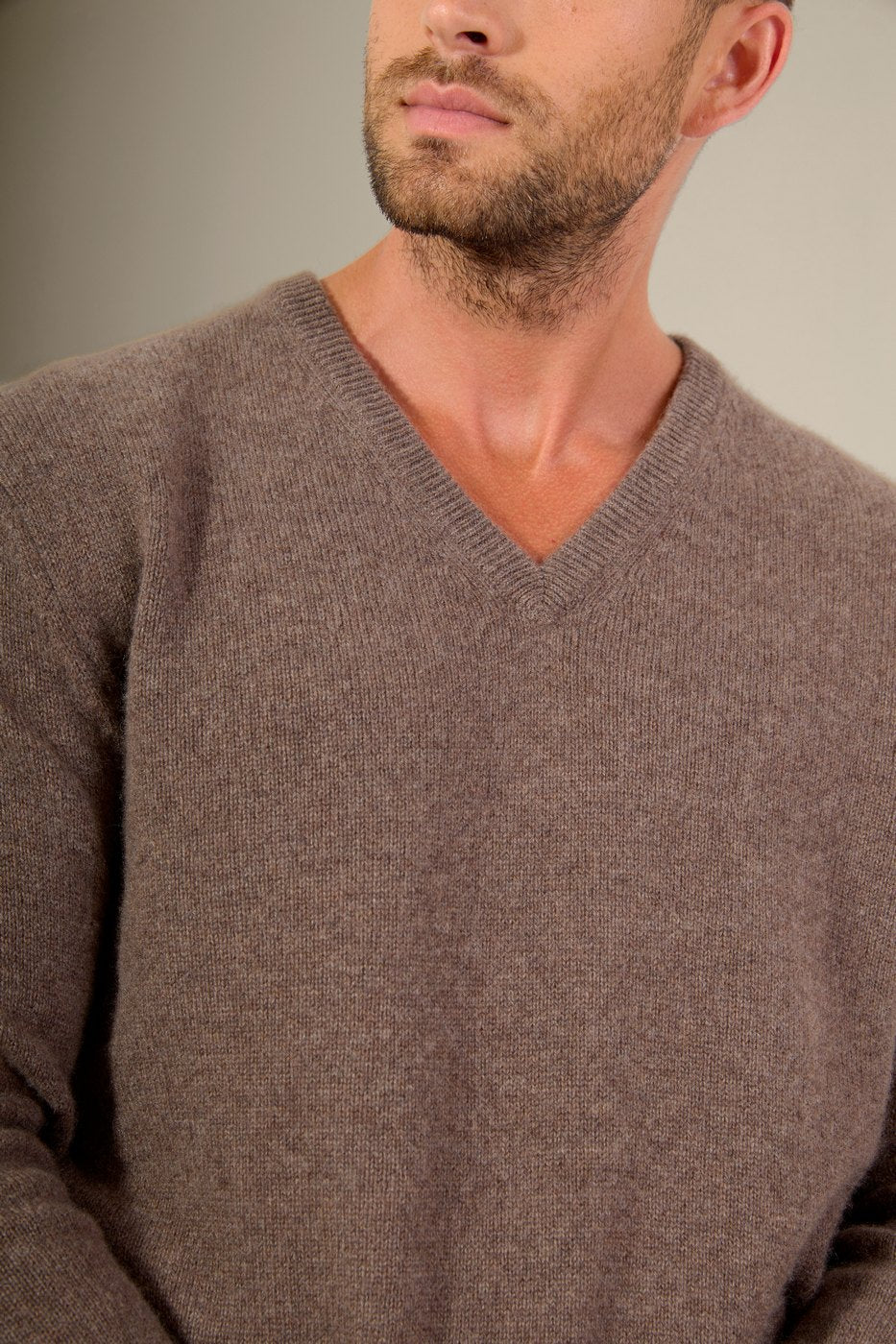 Pull Col V 4 Fils - Enzo - Taupe Chiné