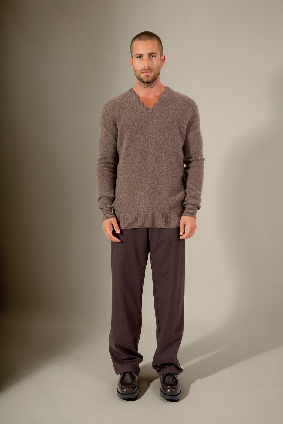 Pull Col V 4 Fils - Enzo - Taupe Chiné