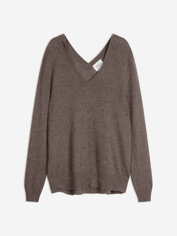 Pull Col V Devant Et Dos - Lova - Taupe Chiné