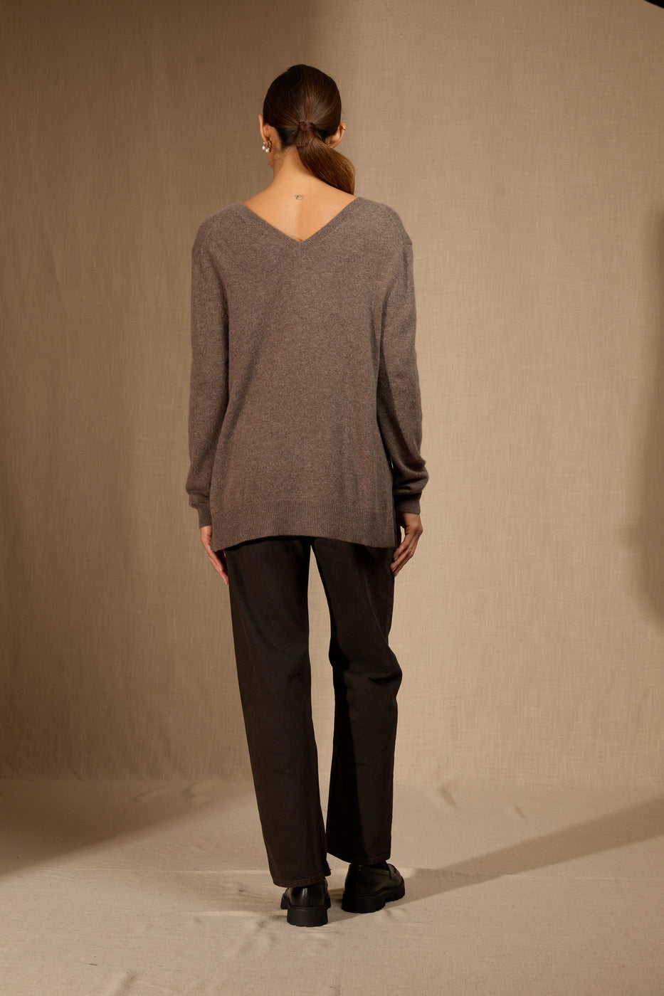 Pull Col V Devant Et Dos - Lova - Taupe Chiné