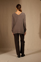 Pull Col V Devant Et Dos - Lova - Taupe Chiné