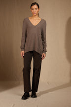 Pull Col V Devant Et Dos - Lova - Taupe Chiné