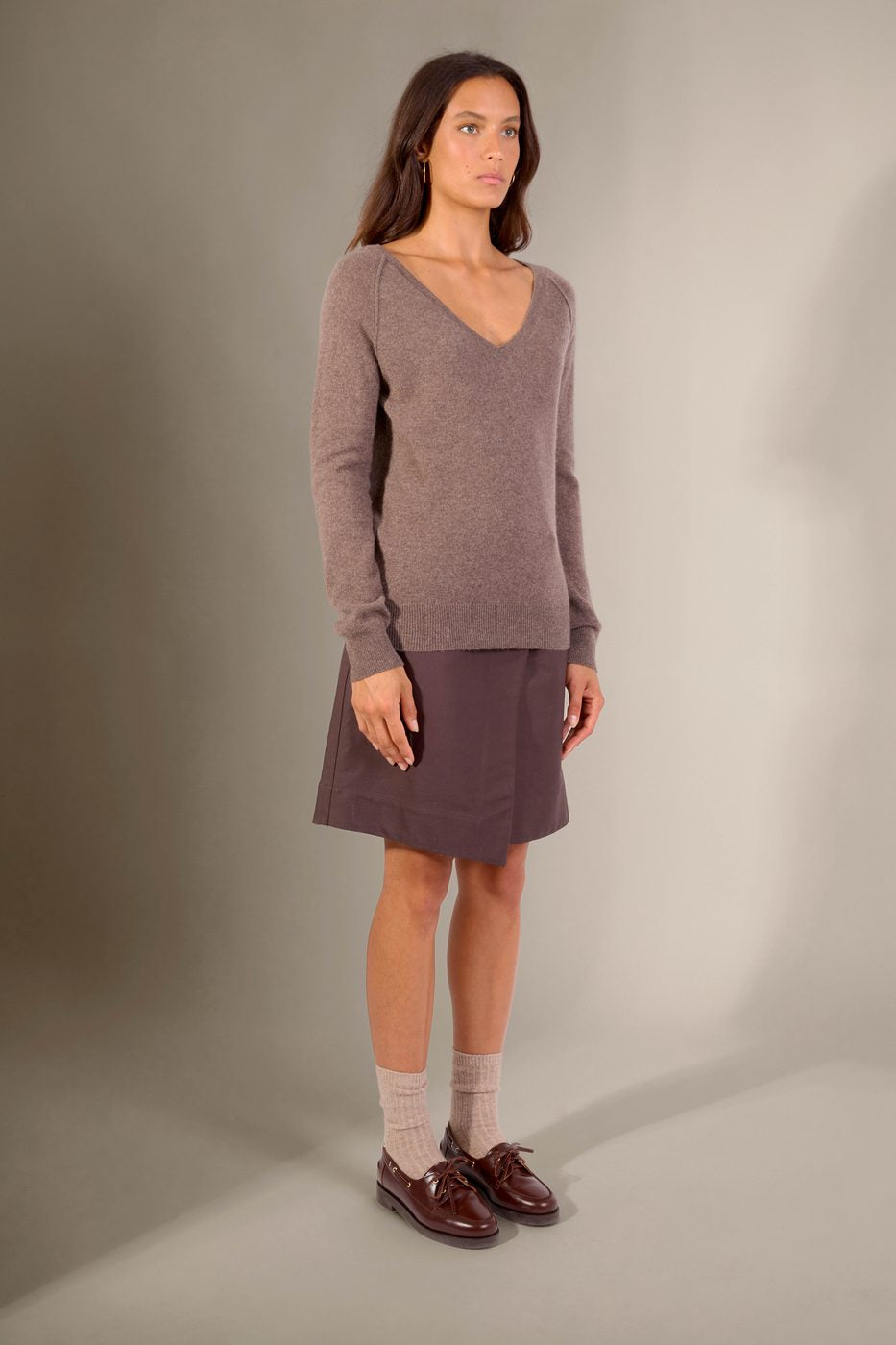 Pull Col V - Penelope - Taupe Chiné