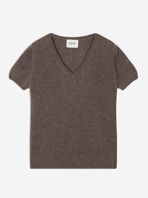 T-Shirt Col V - Efimia - Taupe Chiné