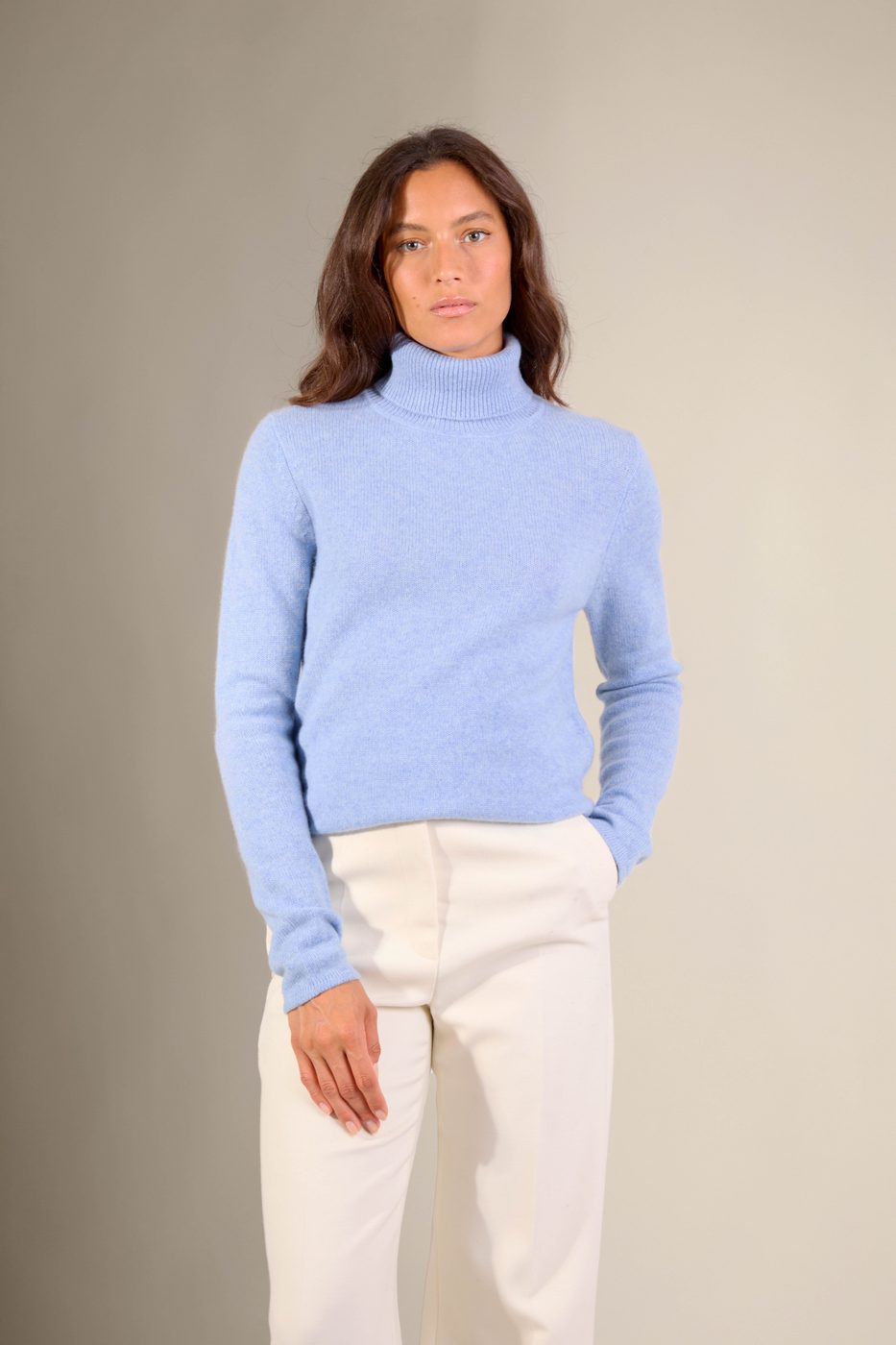 Pull Col Roulé 4 Fils - Willow - Bleu Ciel Chiné