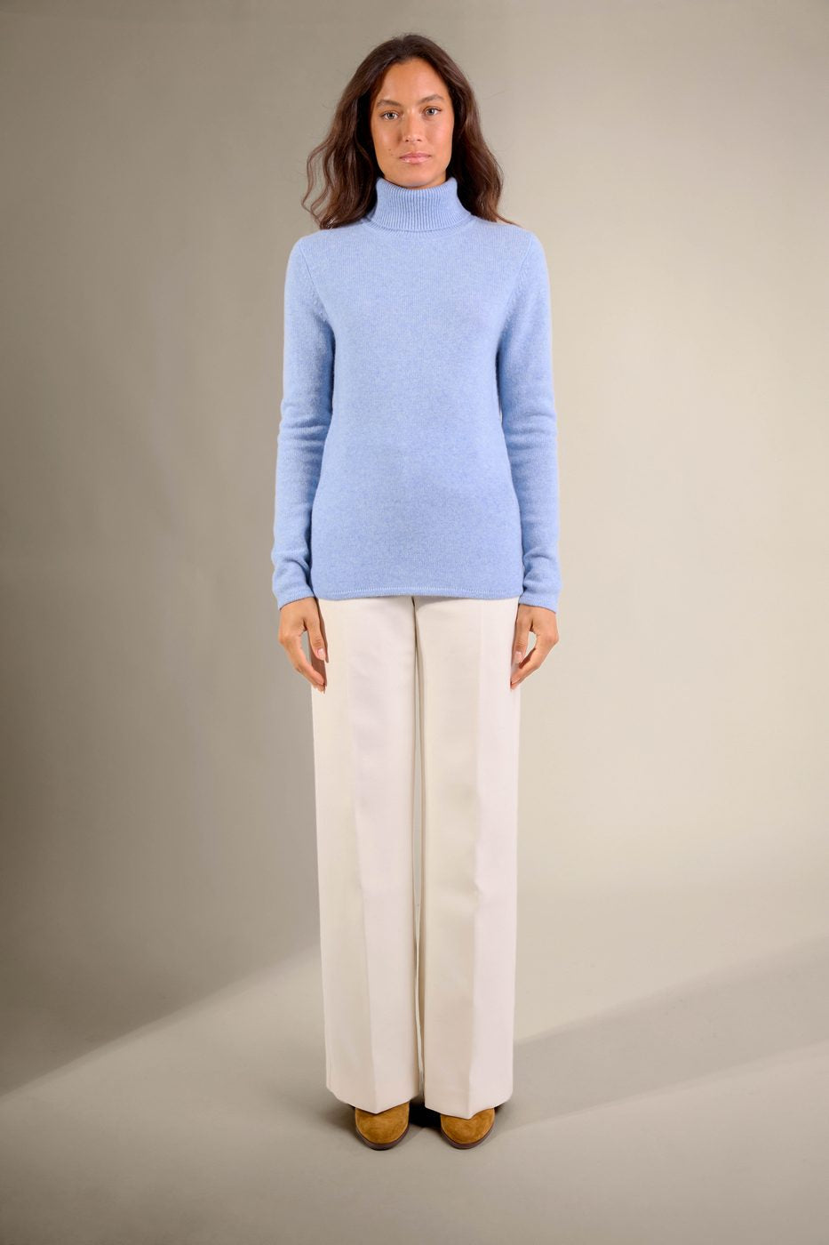 Pull Col Roulé 4 Fils - Willow - Bleu Ciel Chiné