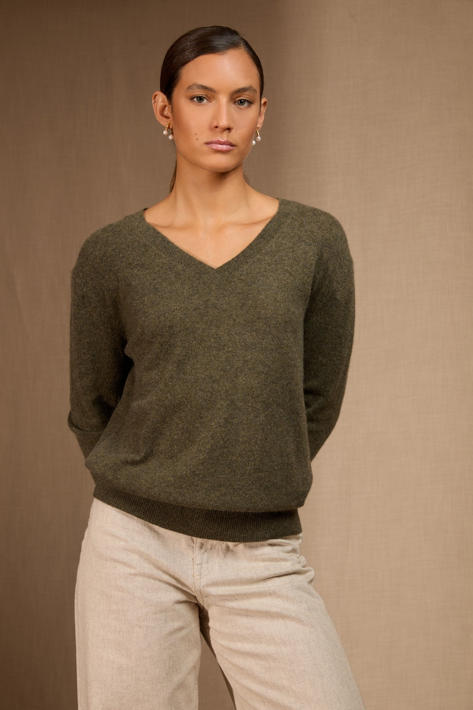 Pull Col V - Kalie - Army Chiné