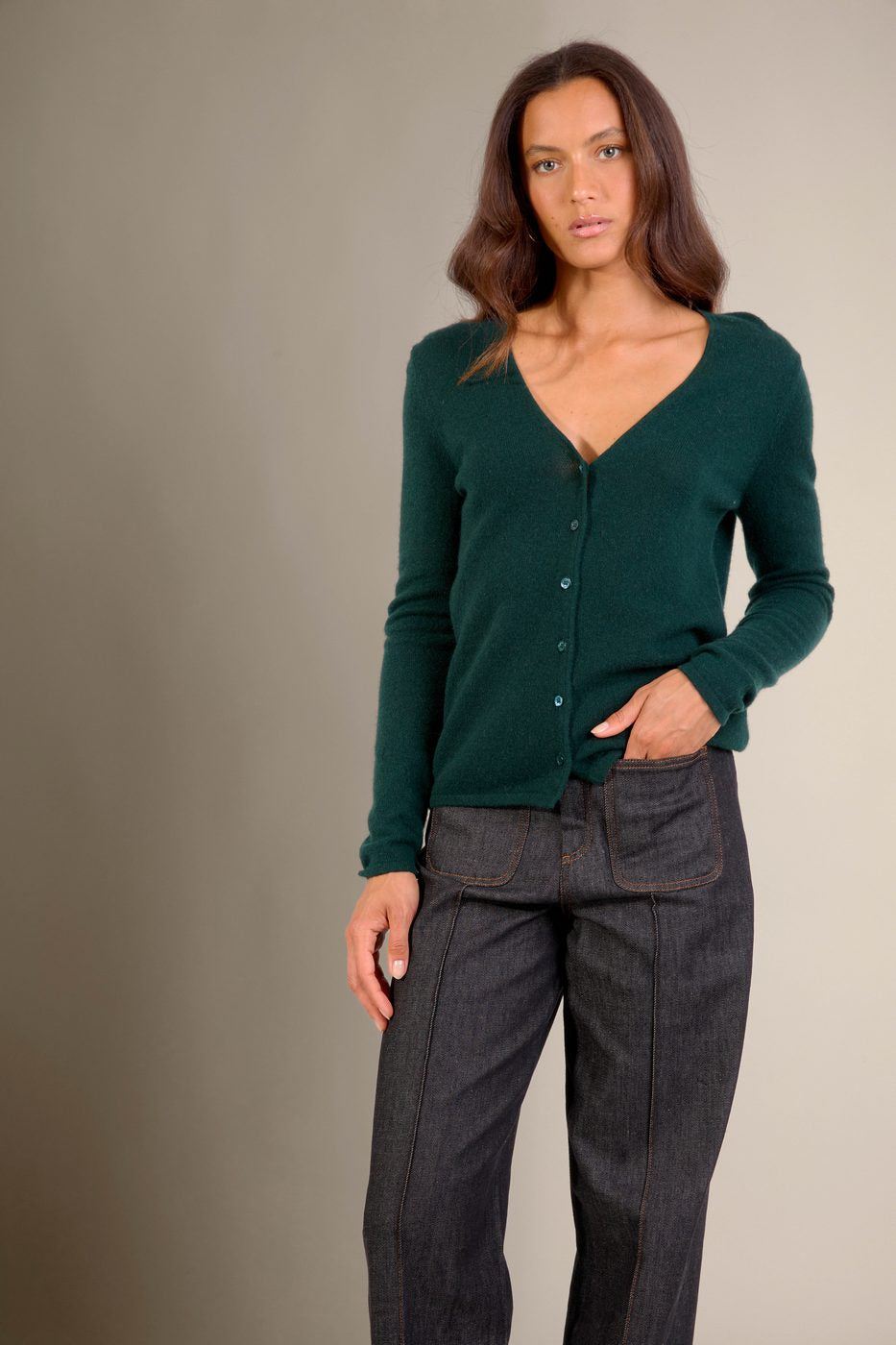 Cardigan Col V - Paige - Cyprès