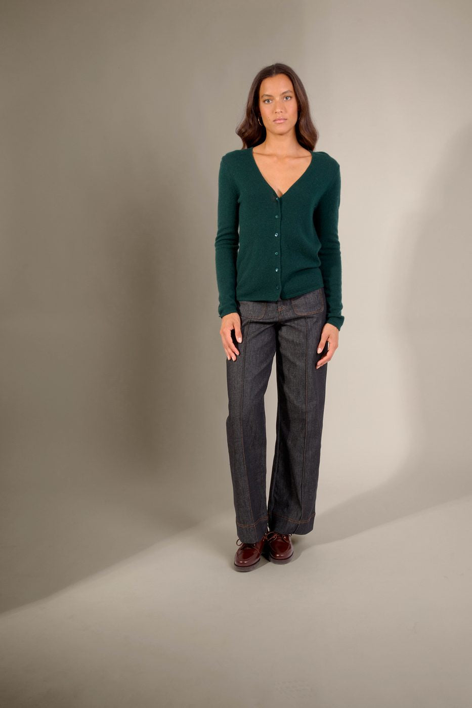 Cardigan Col V - Paige - Cyprès