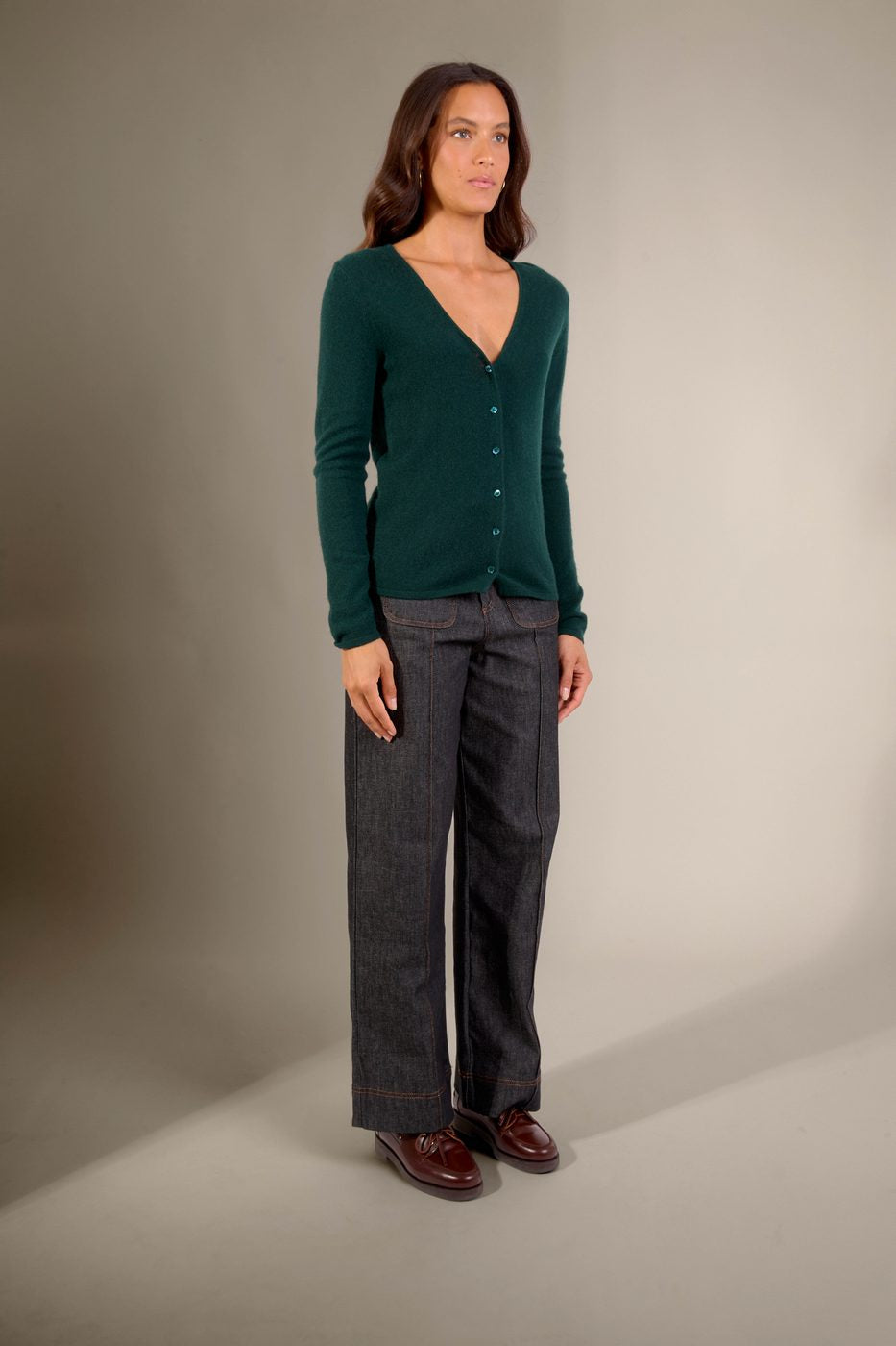 Cardigan Col V - Paige - Cyprès