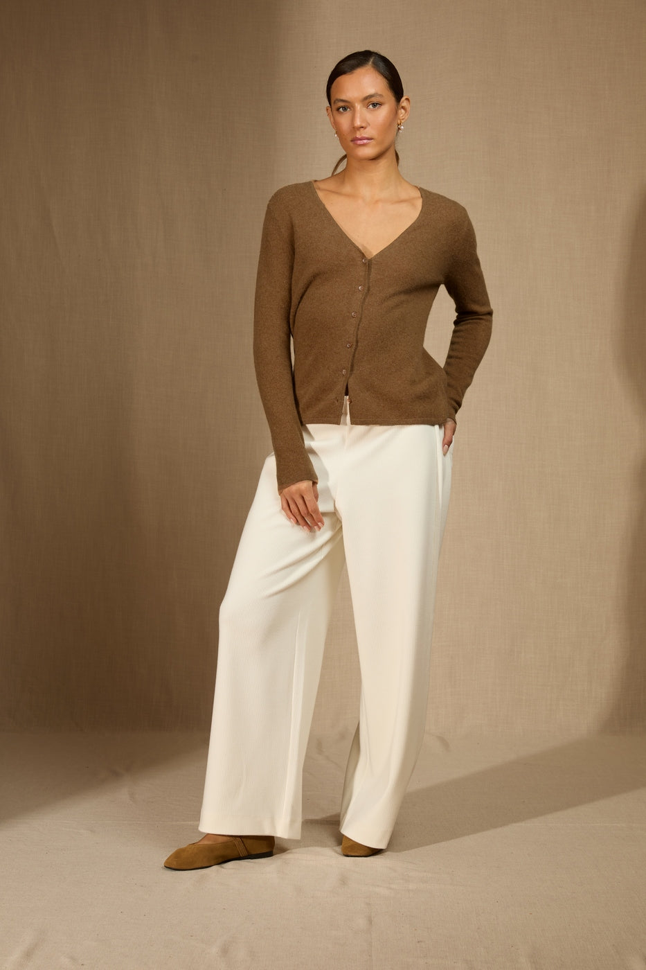 Cardigan Col V - Paige - Noisette