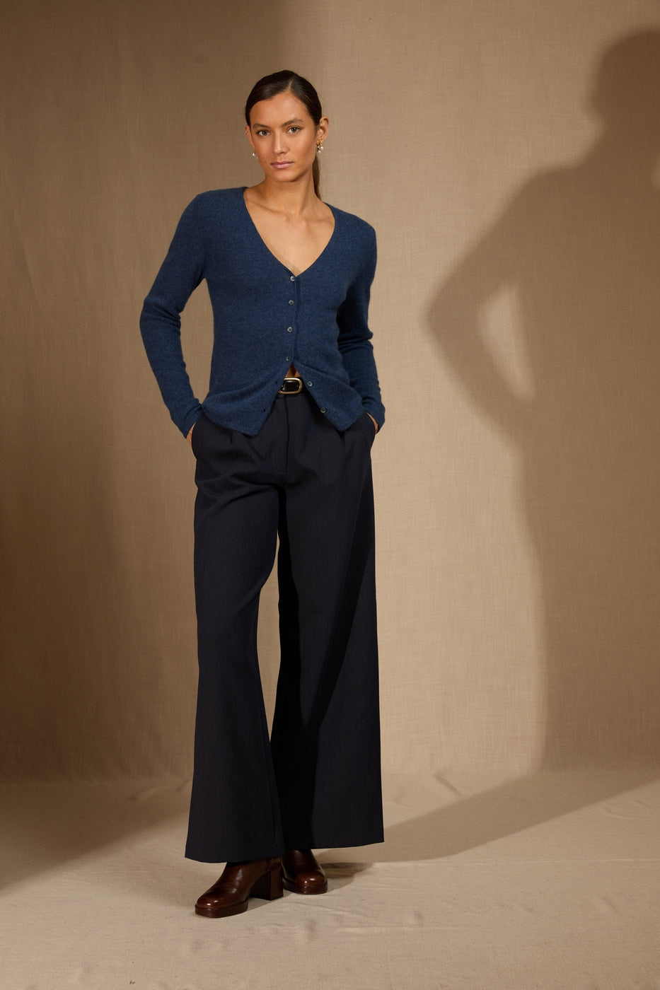 Cardigan Col V - Paige - Ocean Chiné