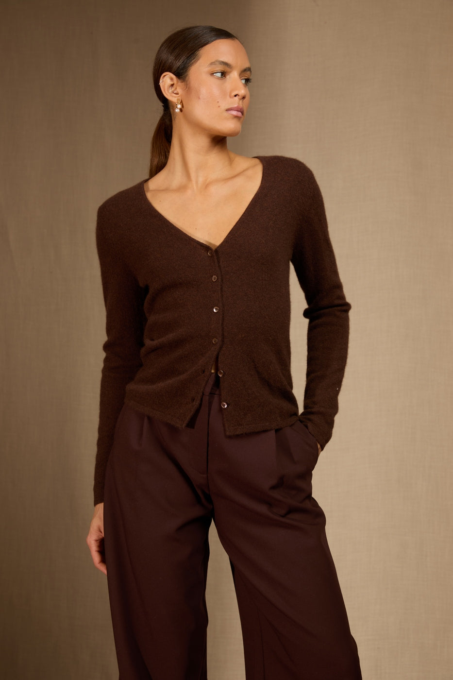 Cardigan Col V - Paige - Café
