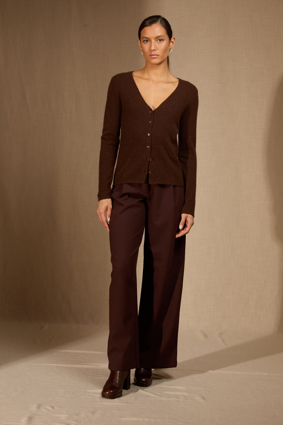 Cardigan Col V - Paige - Café
