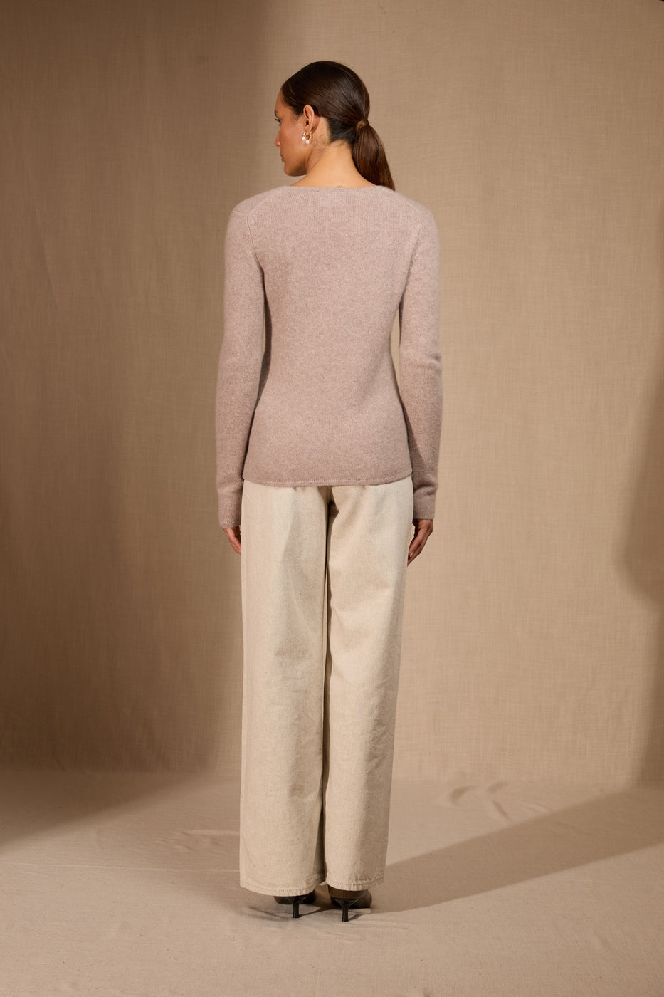 Pull Col V 4 Fils - Gaby - Taupe Clair Chiné