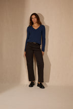 Pull Col V 4 Fils - Gaby - Ocean Chiné