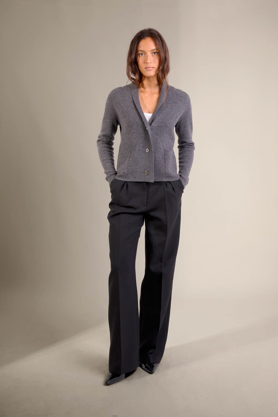 Veste Boutonnée Col Châle - Mila - Anthracite Chiné