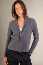 Veste Boutonnée Col Châle - Mila - Anthracite Chiné