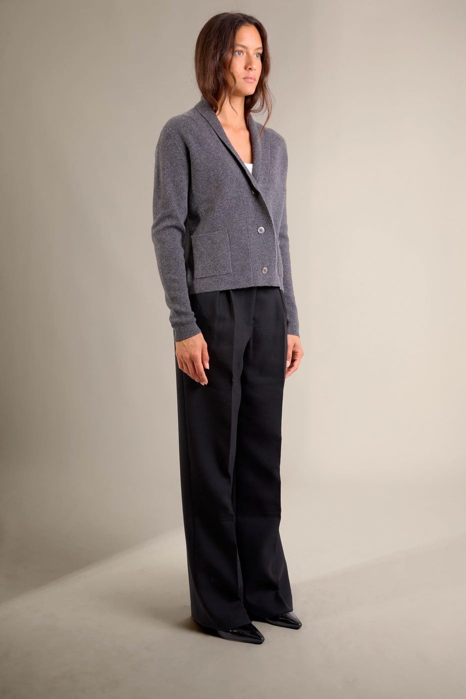 Veste Boutonnée Col Châle - Mila - Anthracite Chiné