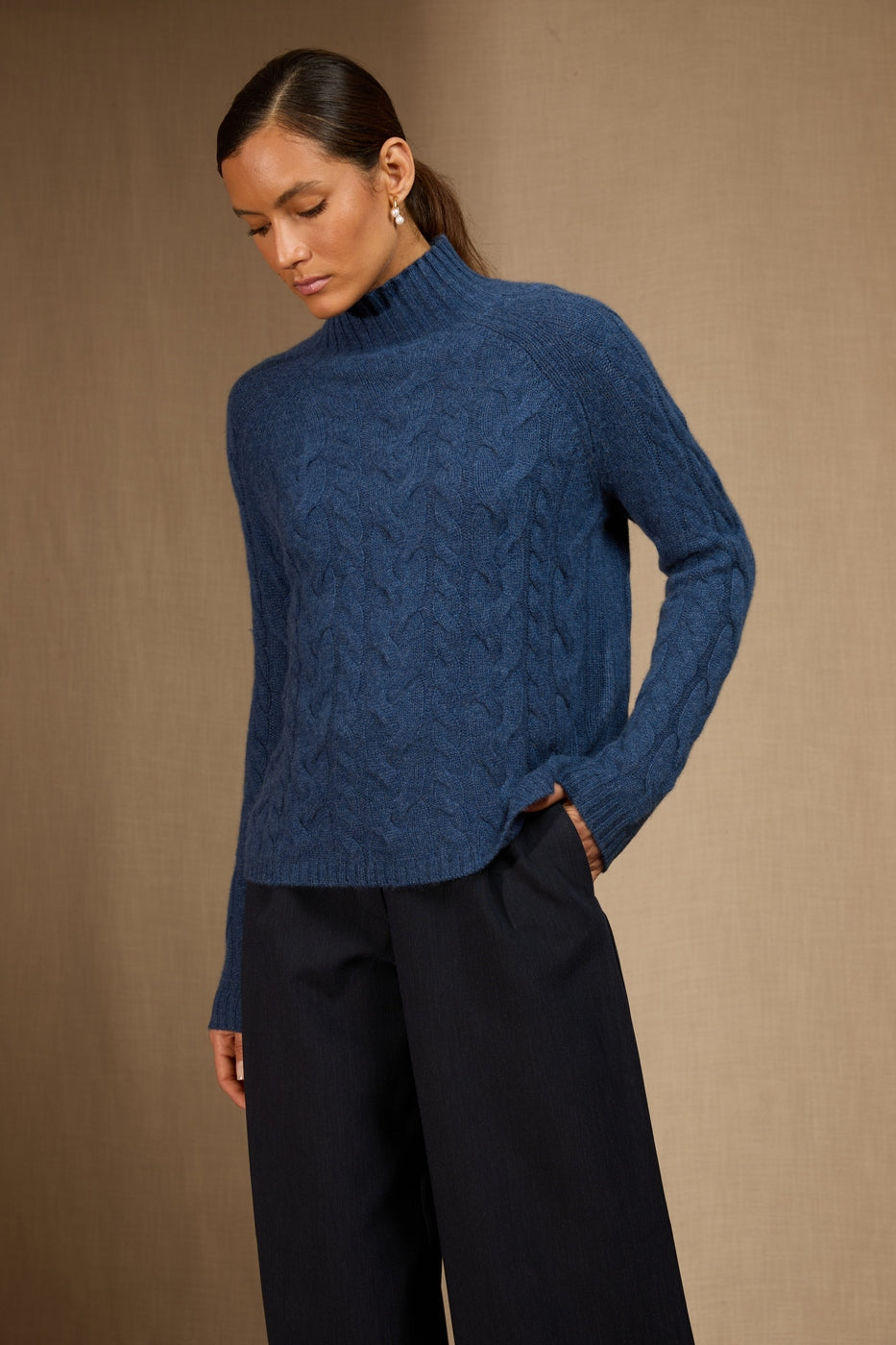 Pull Col Montant 6 Fils - Mairead - Ocean Chiné