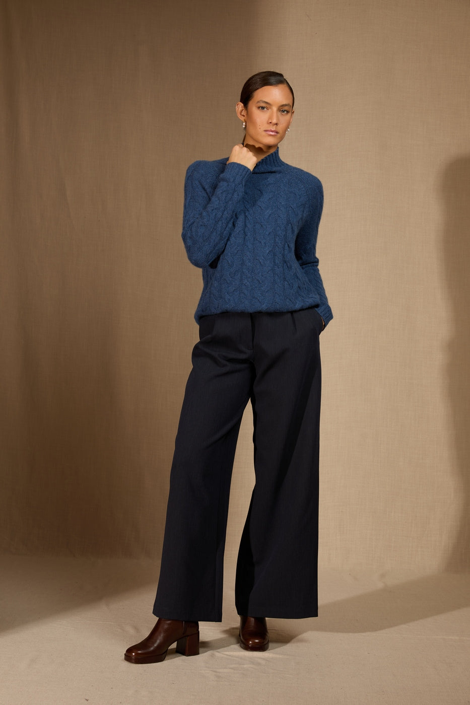 Pull Col Montant 6 Fils - Mairead - Ocean Chiné