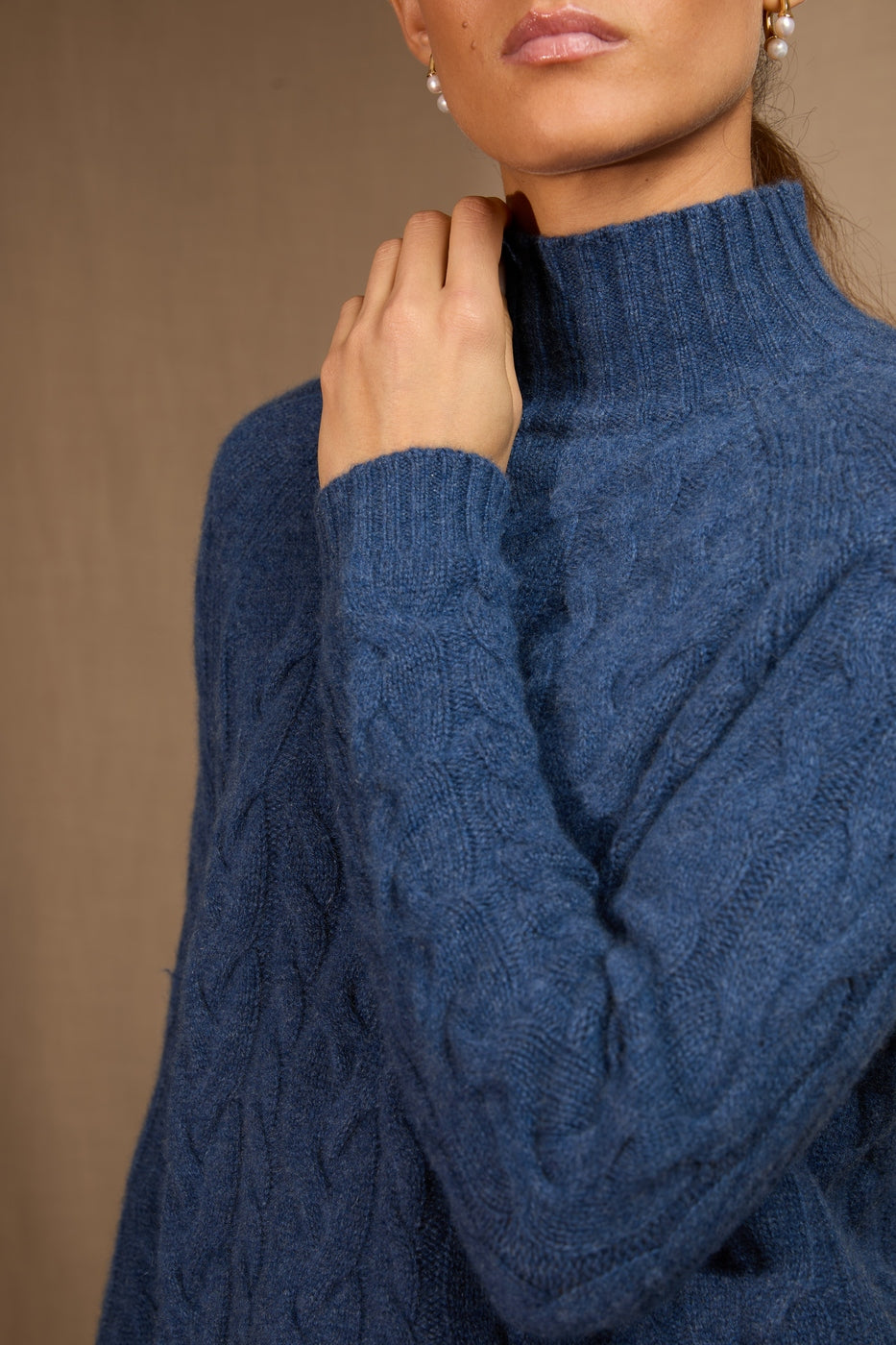 Pull Col Montant 6 Fils - Mairead - Ocean Chiné