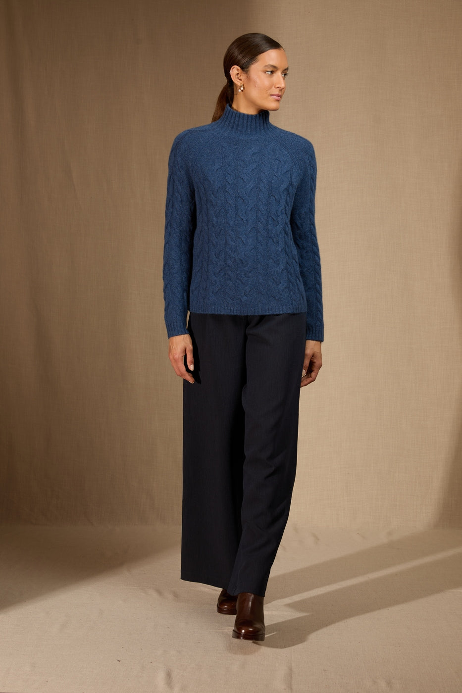 Pull Col Montant 6 Fils - Mairead - Ocean Chiné