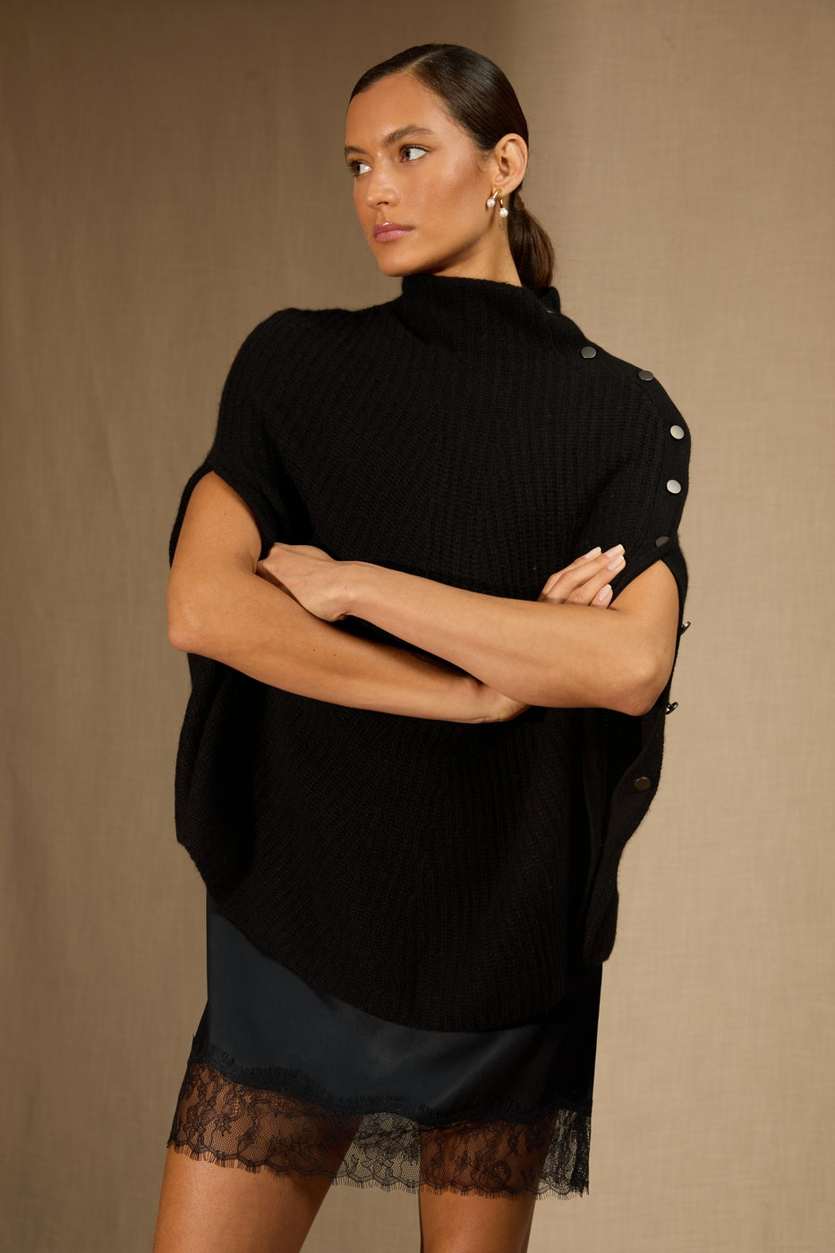 Poncho Col Montant 6 Fils - Karol - Noir