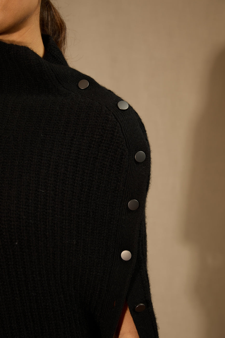 Poncho Col Montant 6 Fils - Karol - Noir