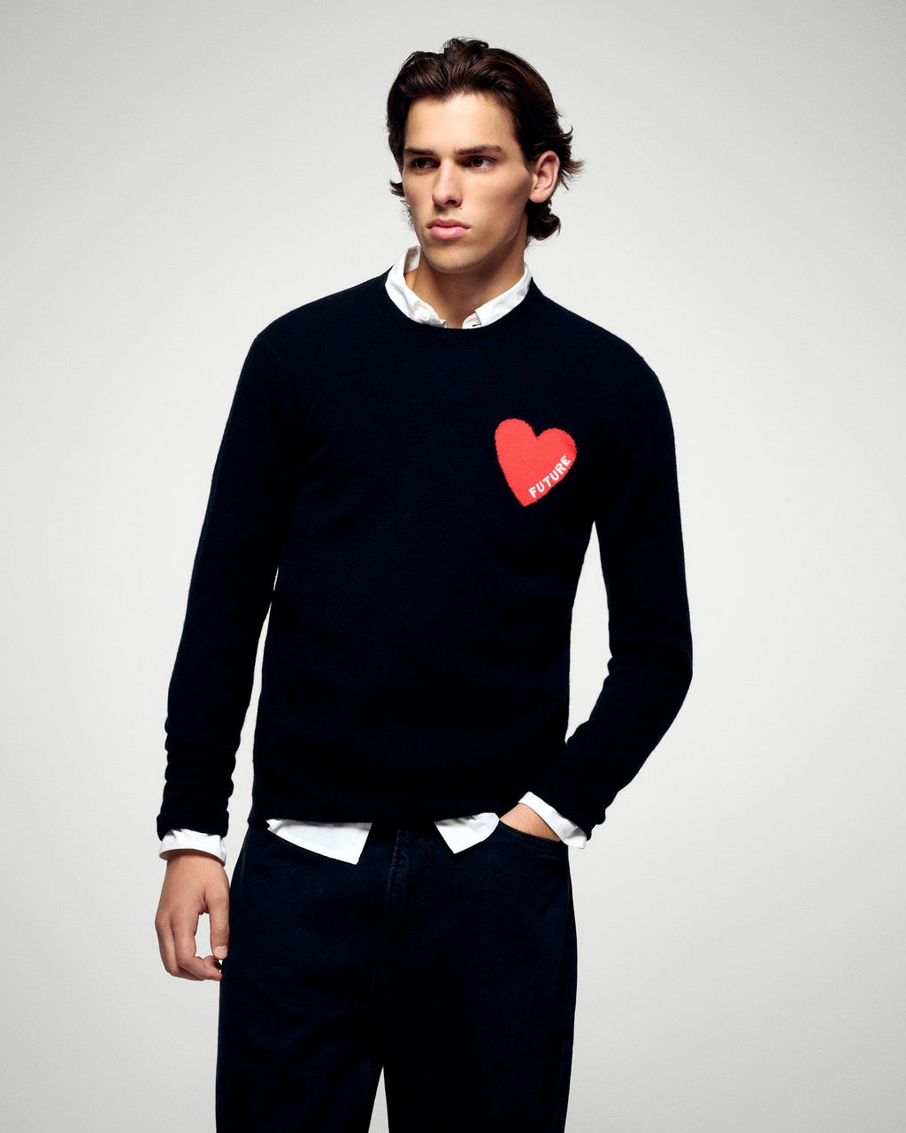 Pull Col Rond Coeur - Noir - Homme