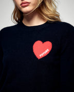 Pull Col Rond Cœur Broderie Future - Noir - Femme