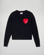 Pull Col Rond Cœur Broderie Future - Noir - Femme