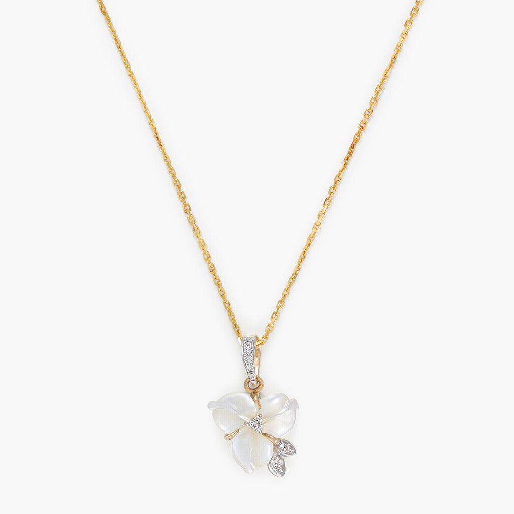 Pendentif "Tradescantia" Diamants 0,04/12 et Nacre Blanche