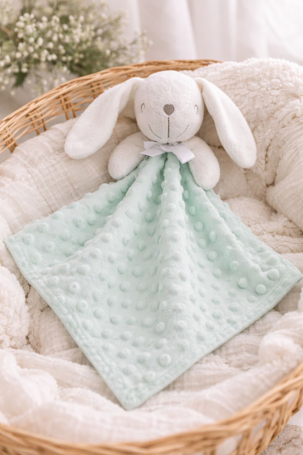 Le Lapinou Vert D'eau, Doudou Attache Tétine - Blanc - À Personnaliser