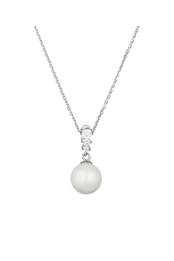 Pendentif "Clarté" Or Blanc 375/1000 Perle Blanche Et Zirconium