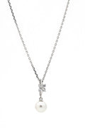 Pendentif "Gift" Or Blanc 375/1000 Perle Blanche Et Zirconium