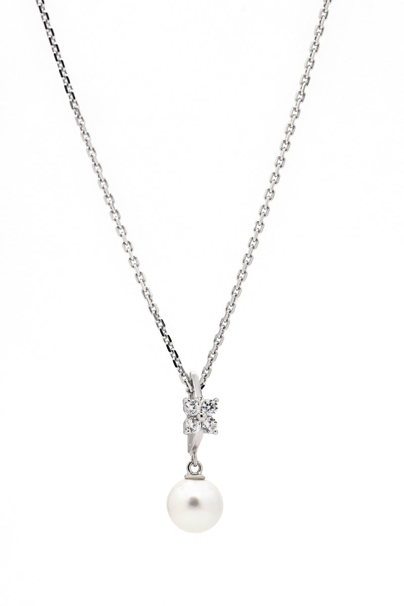 Pendentif "Gift" Or Blanc 375/1000 Perle Blanche Et Zirconium
