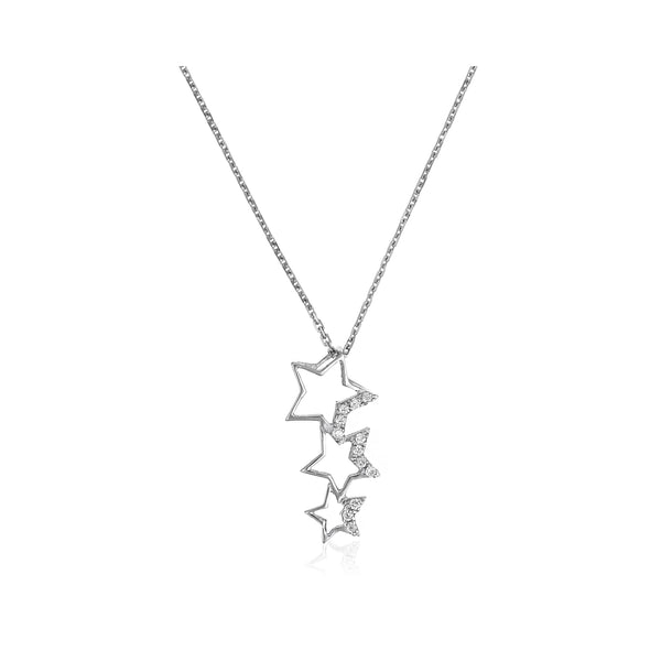 Pendentif "Constellation" Or Blanc 375/1000 Et Zirconium