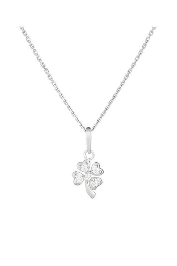 Pendentif "Petit Trèfle" Or Blanc 375/1000 Et Zirconium