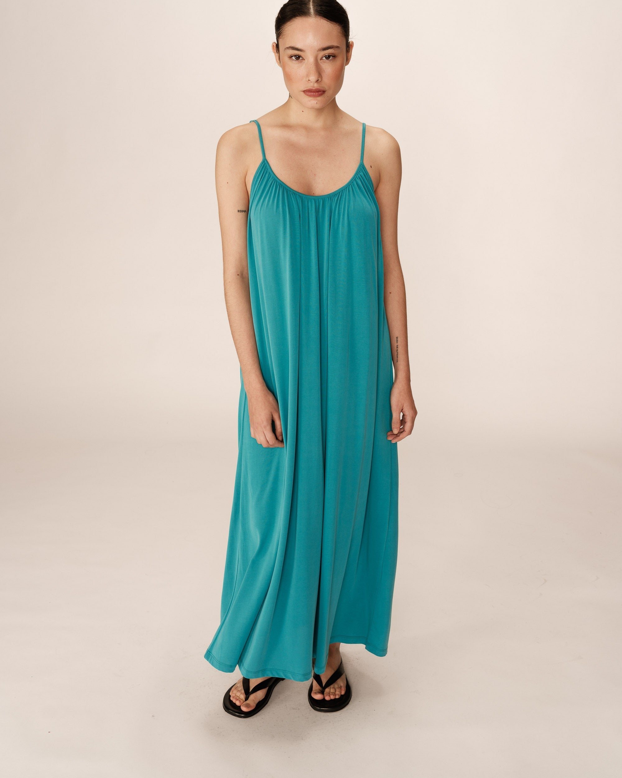 Robe Longue Pivoine - Aqua