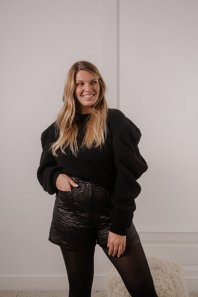 SHORT CARLOTA JACQUARD NOIR - PLUME PARIS - La mode en précommande