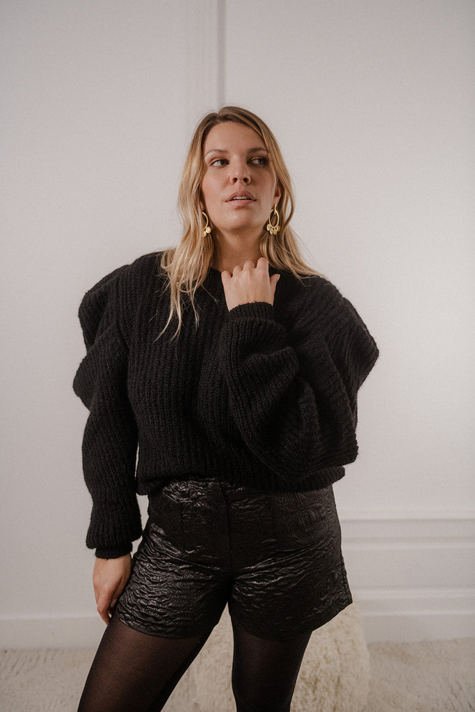 SHORT CARLOTA JACQUARD NOIR - PLUME PARIS - La mode en précommande