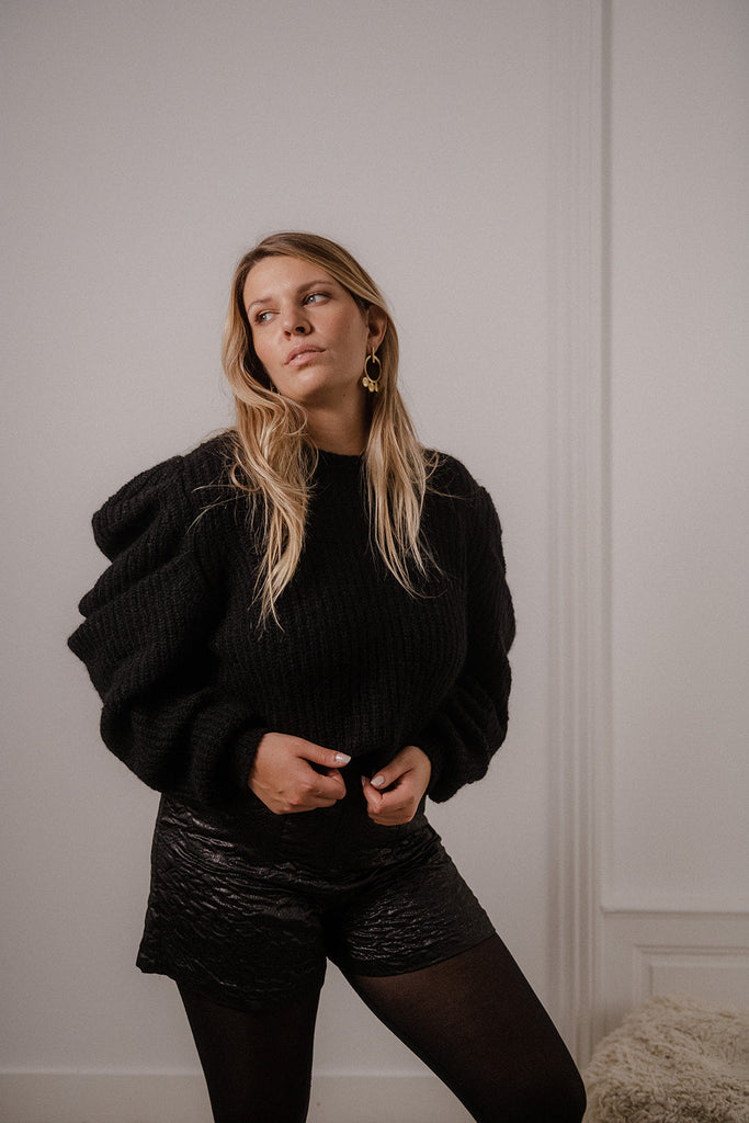 SHORT CARLOTA JACQUARD NOIR - PLUME PARIS - La mode en précommande