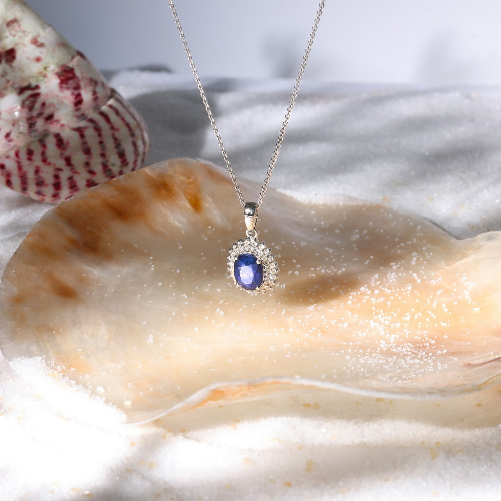 Pendentif "Soleil Bleu" - Or Blanc